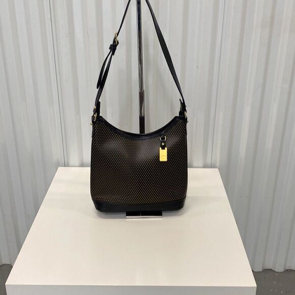 Dooney & Bourke Handbags - Vintage 90s Dooney and Bourke Cabrio perforated, yellow dot and black shoulder b